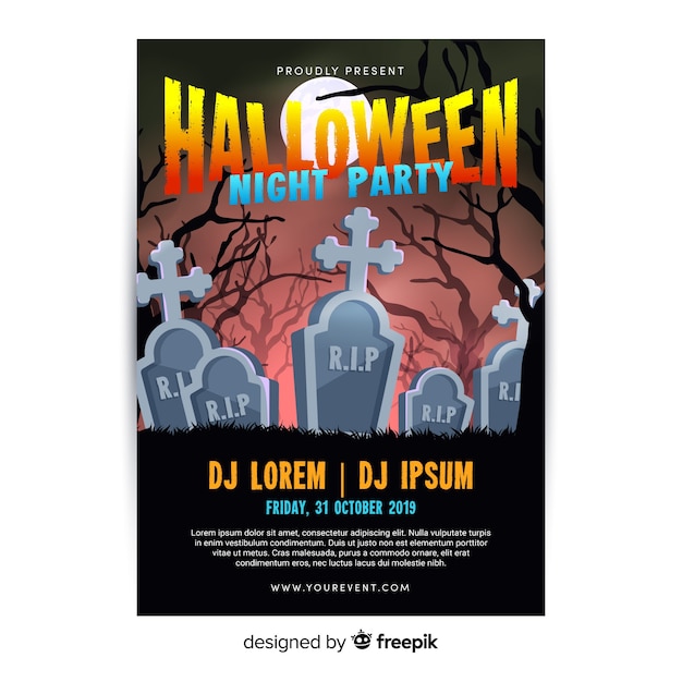 Schreckliches halloween-partyplakat mit flachem design