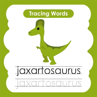 Schreiben von übungswörtern alphabet tracing j jaxartosaurus Premium Vektoren
