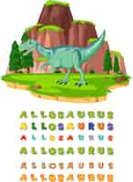 Kostenloser Vektor schriftdesign für allosaurus im feld