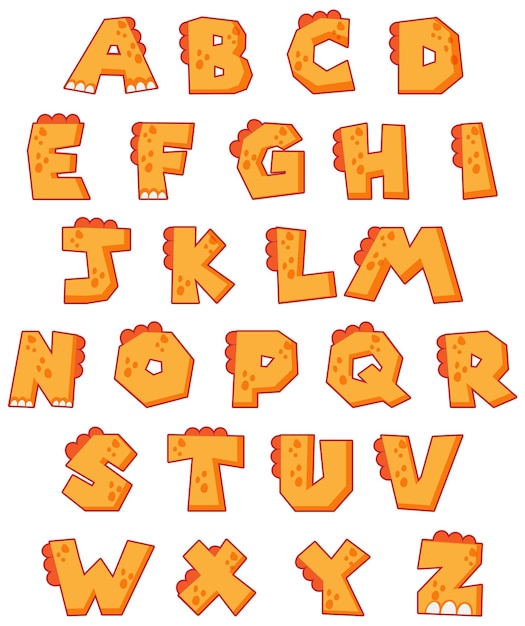 Kostenloser Vektor schriftdesign für englische alphabete in orange