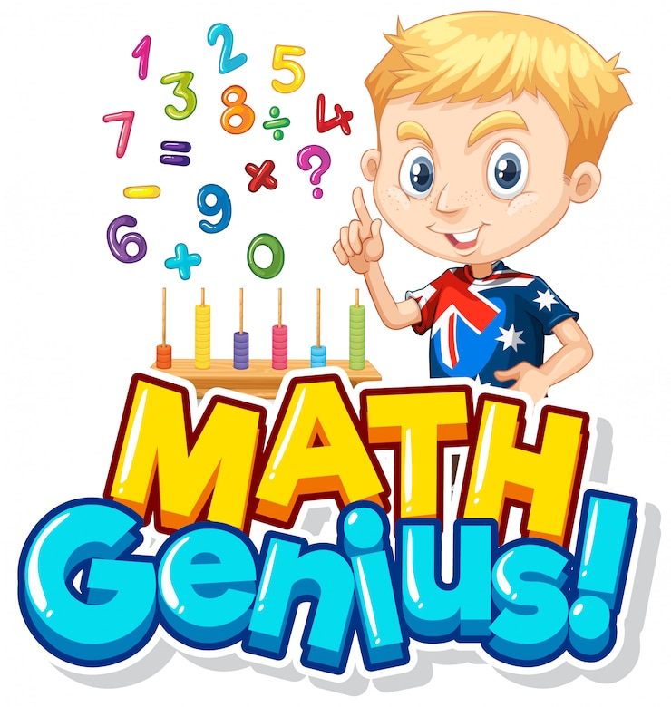 Kostenlose Vektor schriftdesign für mathe-genie mit jungen und zahlen