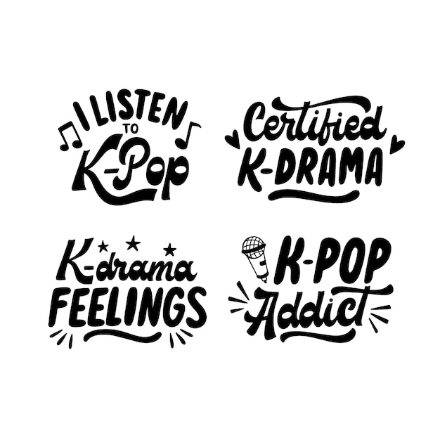 Kostenloser Vektor schriftzug k-drama/k-pop-sticker-sammlung