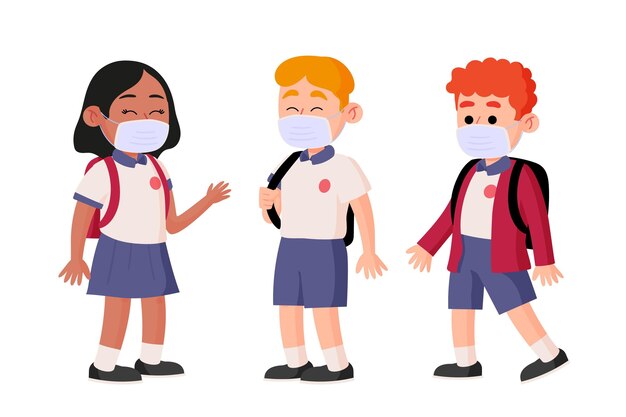 Schüler tragen unterschiedliche Gesichtsmasken