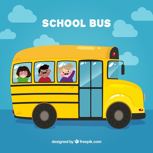 Schulbus mit glücklichen kindern