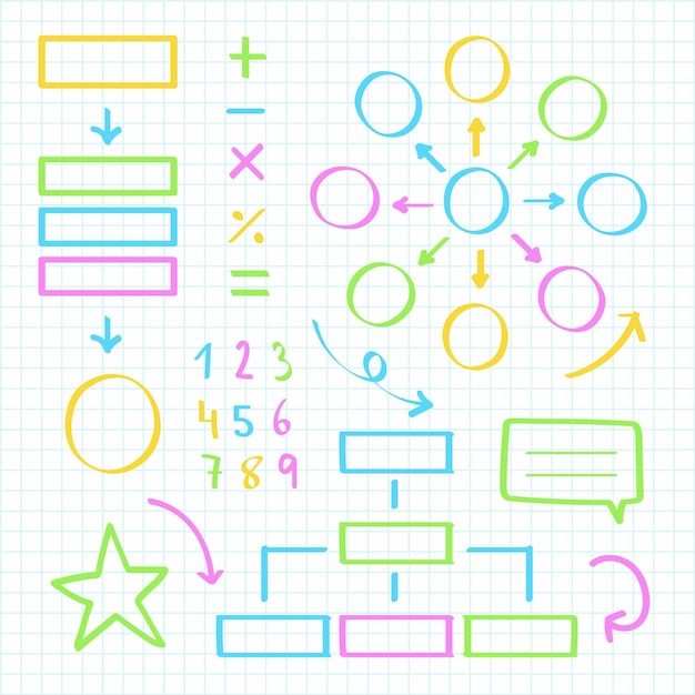 Schule infografik elemente mit bunten markern sammlung