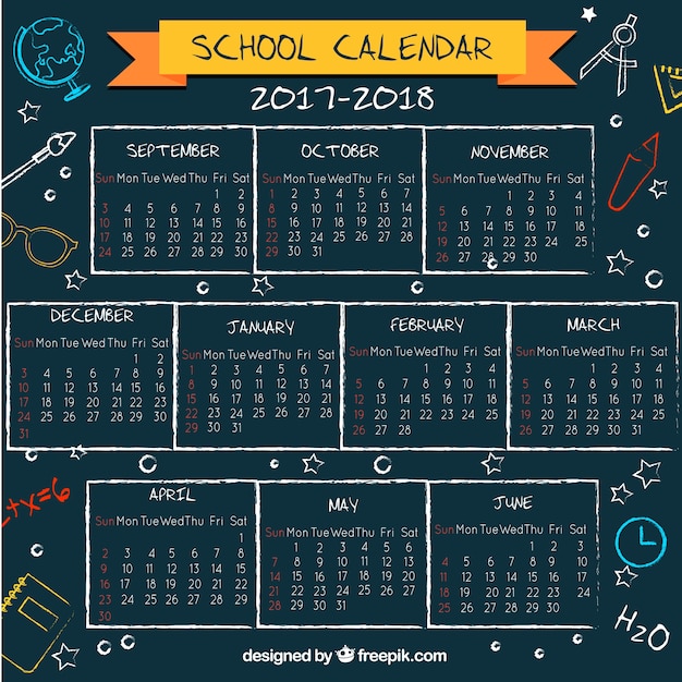 Schulkalender auf der Tafel mit lustigem Stil