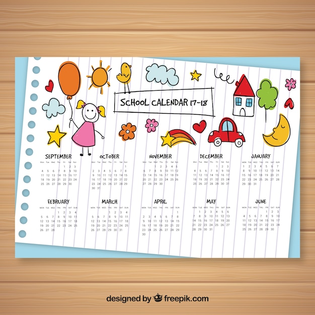 Schulkalender mit kinderskizzen