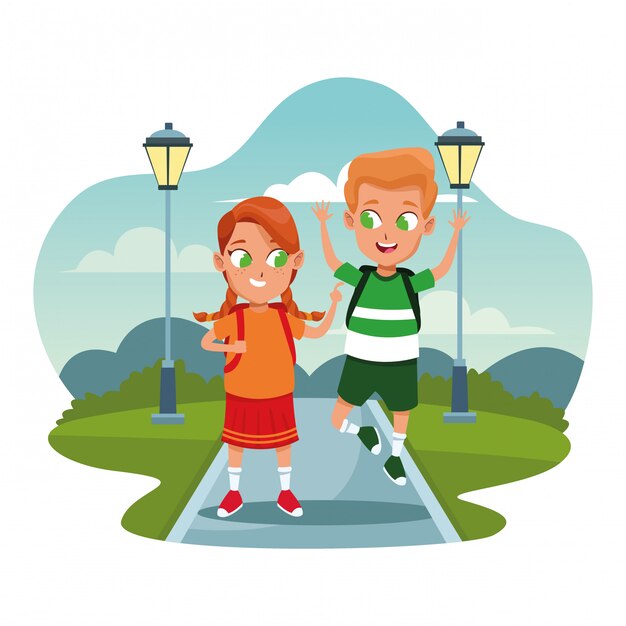 Schulkinder mit Rucksack Cartoons
