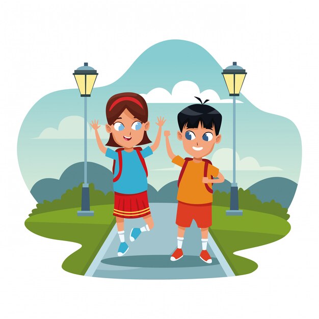 Schulkinder mit Rucksack Cartoons