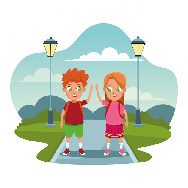 Schulkinder mit Rucksack Cartoons