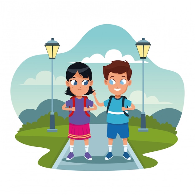 Schulkinder mit Rucksack Cartoons