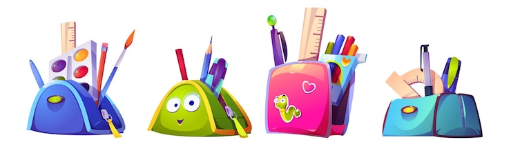 Kostenlose Vektor schulmaterial-rucksack und federmäppchen-set