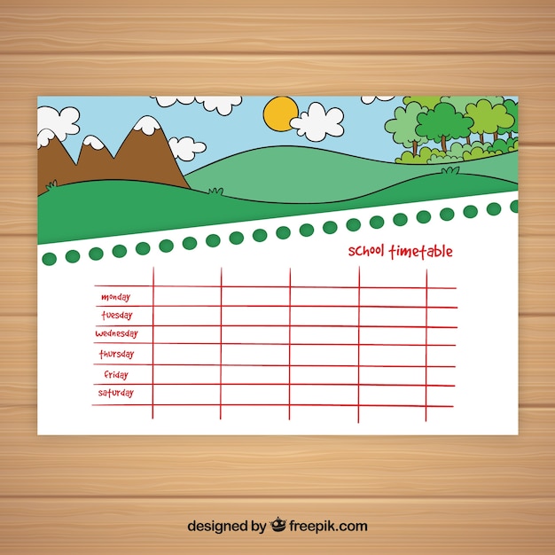 Kostenloser Vektor schulzeitplan vorlage natur thema