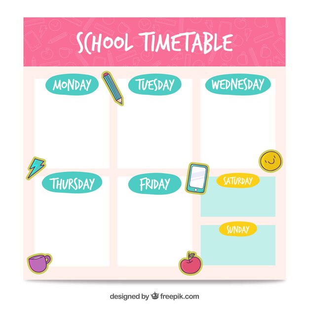 Schulzeitplanschablone mit flachem design
