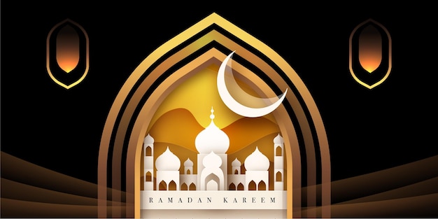 Kostenloser Vektor schwarz und golden freier vektor eid mubarak ramadan saison festival gruß design banner hintergrund