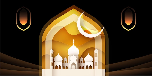 schwarz und golden Freier Vektor Eid Mubarak Ramadan Saison Festival Gruß Design Banner Hintergrund