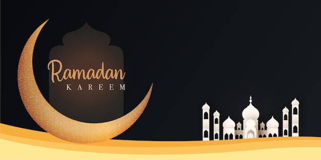 Schwarz und golden freier vektor eid mubarak ramadan saison festival gruß design banner hintergrund