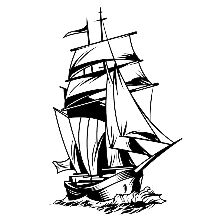 Kostenlose Vektor schwarz-weißes schiff