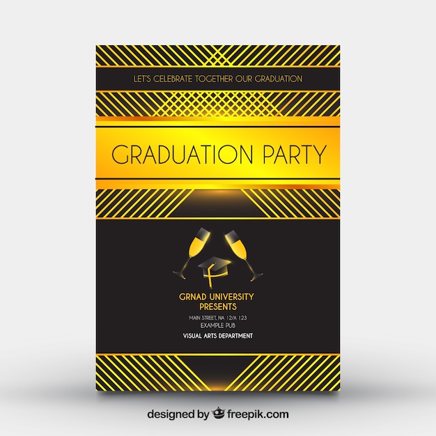 Kostenloser Vektor schwarze graduierung party broschüre mit goldenen formen