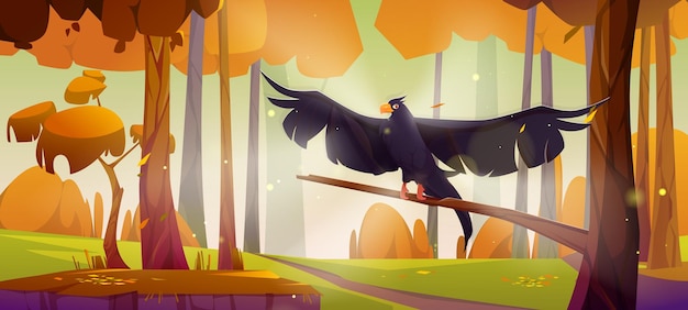 Schwarzer Adlerfalke oder Falke sitzen auf Baum im Wald