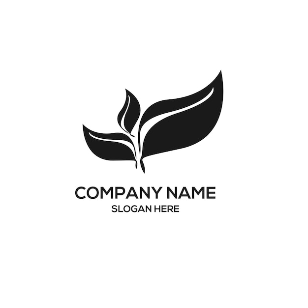 Kostenloser Vektor schwarzes logo mit einem blatt auf weißem hintergrund