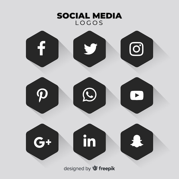 Kostenloser Vektor schwarzes social media-logo-paket