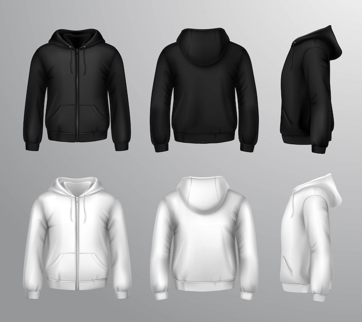 Kostenlose Vektor schwarzweiss-männliche mit kapuze sweatshirts