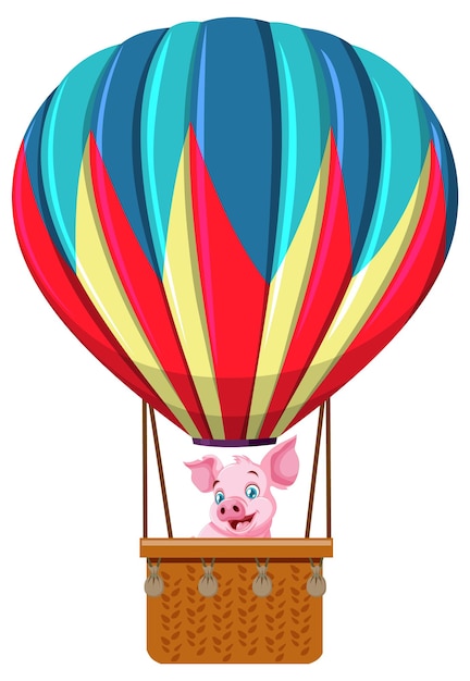 Kostenloser Vektor schwein in einem bunten heißluftballon