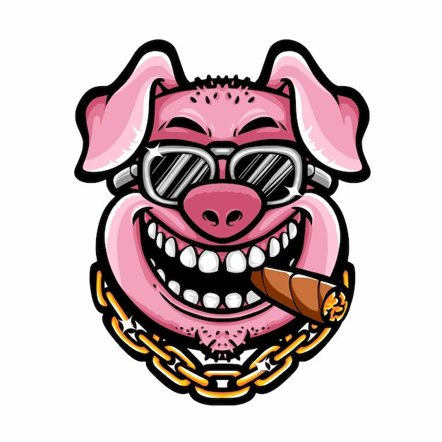 Kostenloser Vektor schwein mit sonnenbrille und zigarettenvektor