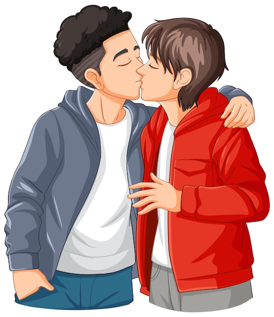 Kostenloser Vektor schwules paar küsst sich im cartoon