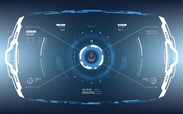 Scifi user interface display design für futuristisches militär- und raumschiff-hud Premium Vektoren