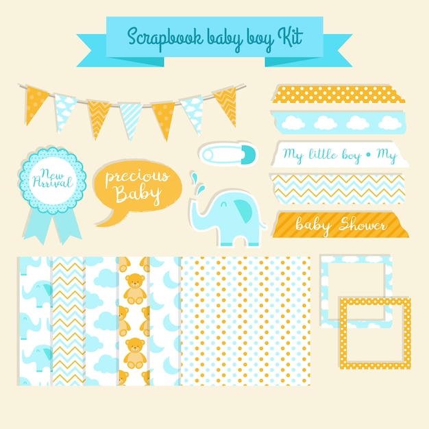 Kostenloser Vektor scrapbook baby-dusche-kit