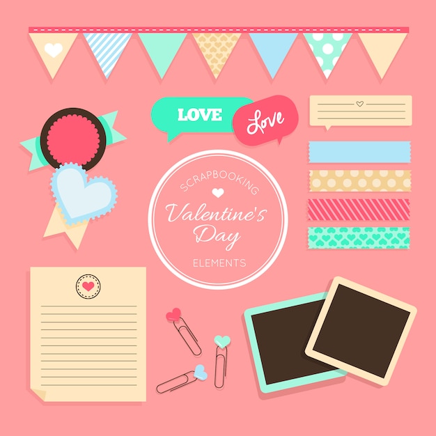 Kostenloser Vektor scrapbooking valentine elemente