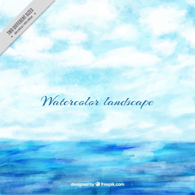 Kostenloser Vektor sea landschaft mit wasserfarben gemalt