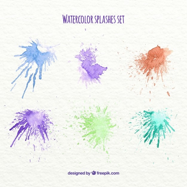 Kostenlose Vektor sechs bunte aquarell spritzer