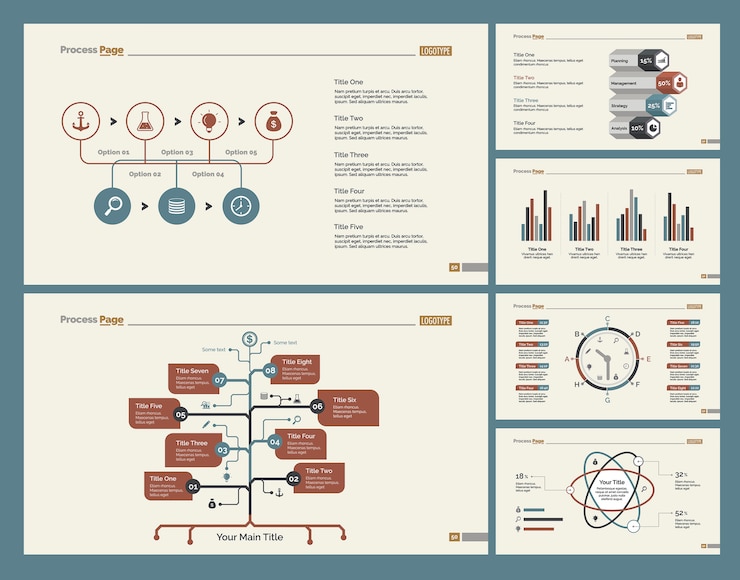 Kostenlose Vektor sechs logistikdiagramme folienvorlagen setzen