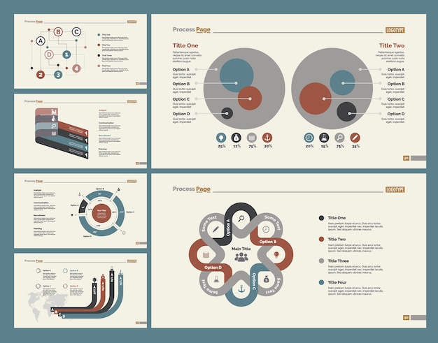 Kostenloser Vektor sechs planungsdiagramme folienvorlagen set