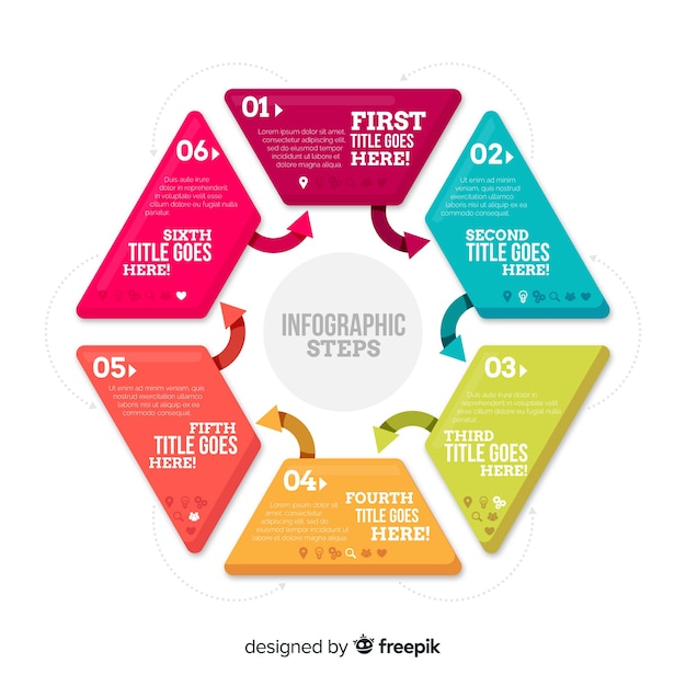 Sechseck infografiken flache schritte vorlage