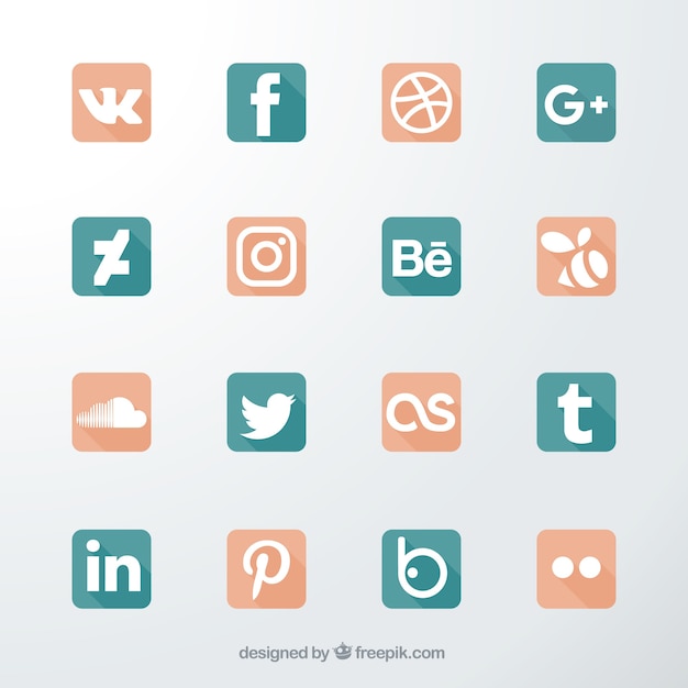 Kostenloser Vektor sechzehn icons für soziale netzwerke
