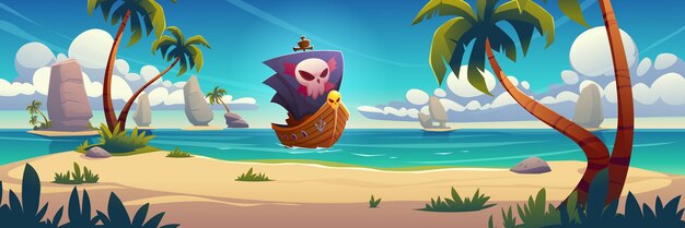 Seelagune mit hölzernem Piratenschiff