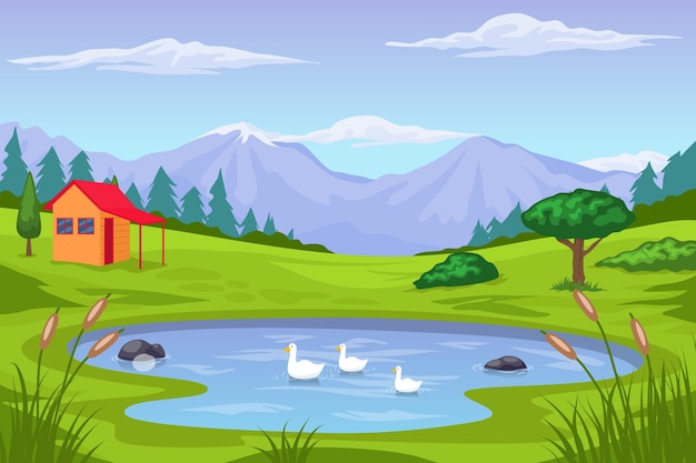Seelandschaft im flachen Design