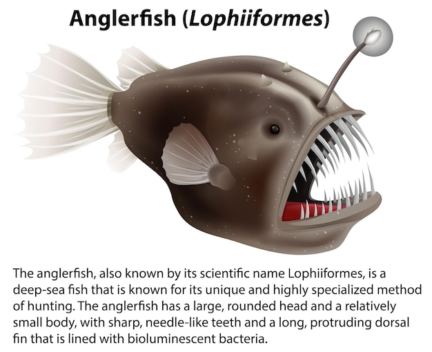 Kostenloser Vektor seeteufel lophiiformes mit informativem text