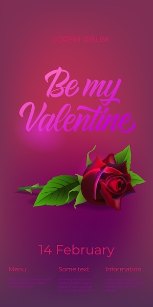 Sei mein valentine-schriftzug mit rose