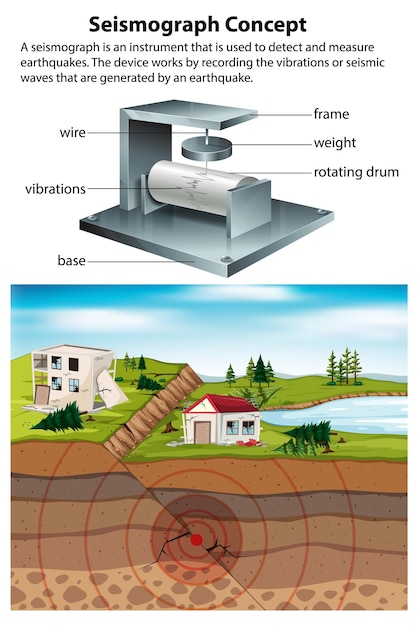 Kostenloser Vektor seismograph illustration mit erdbebenwellen