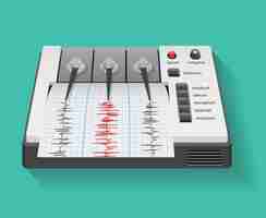 Kostenloser Vektor seismograph mit diagramm der erdbeben- und erdbebenaktivität. instrumentenseismometer, technologiediagramm, vektorillustration