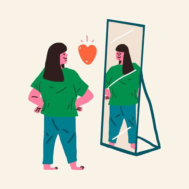 Selbstbewusste Frau Clipart, Gekritzel mit Selbstliebe-Konzeptvektor