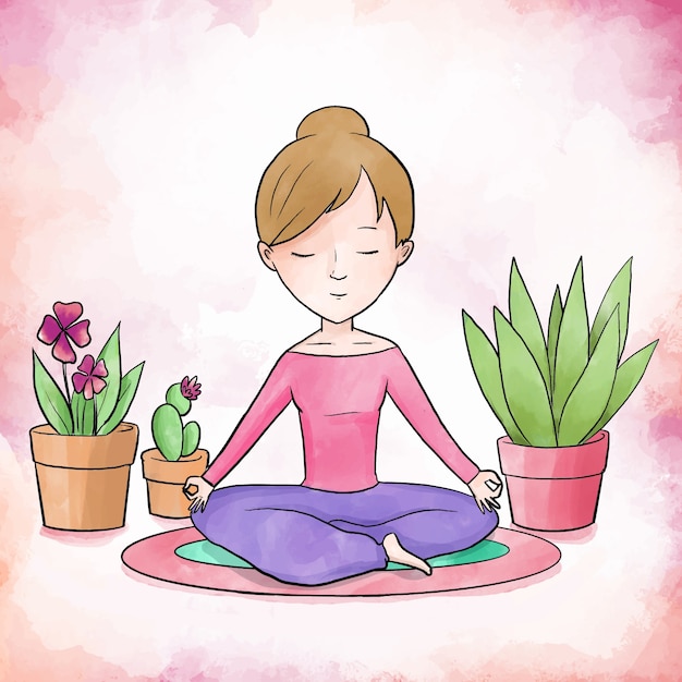 Selbstpflegerin, die neben pflanzen meditiert