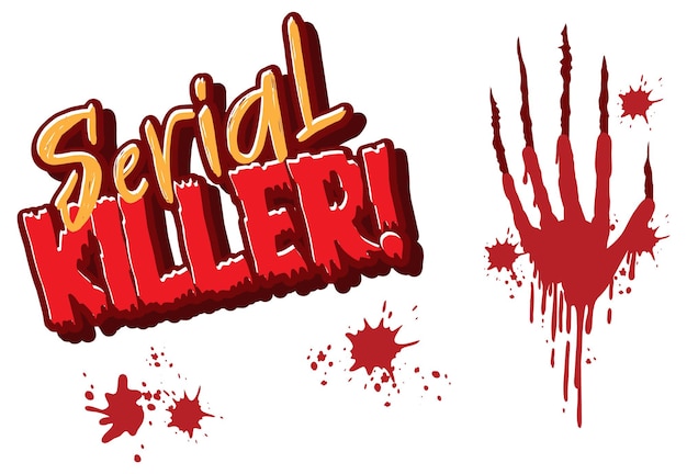 Serienmörder-Textdesign mit blutigem Handabdruck