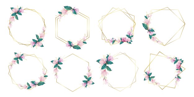 Set Aquarell Blumenrahmen für Hochzeit Monogramm Logo und Branding Logo Design