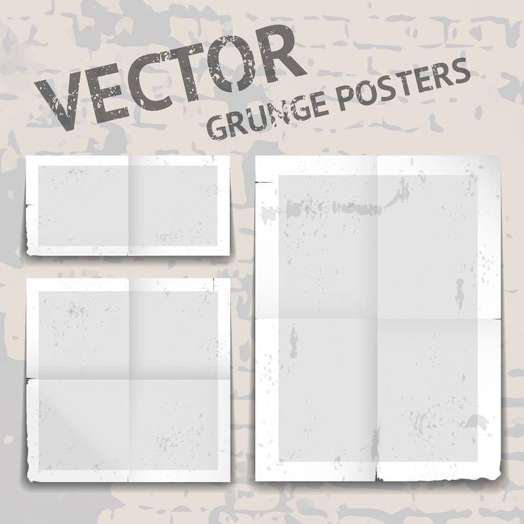 Kostenlose Vektor set aus drei verschiedenen vektor-grunge-postern mit zerfetzten kanten